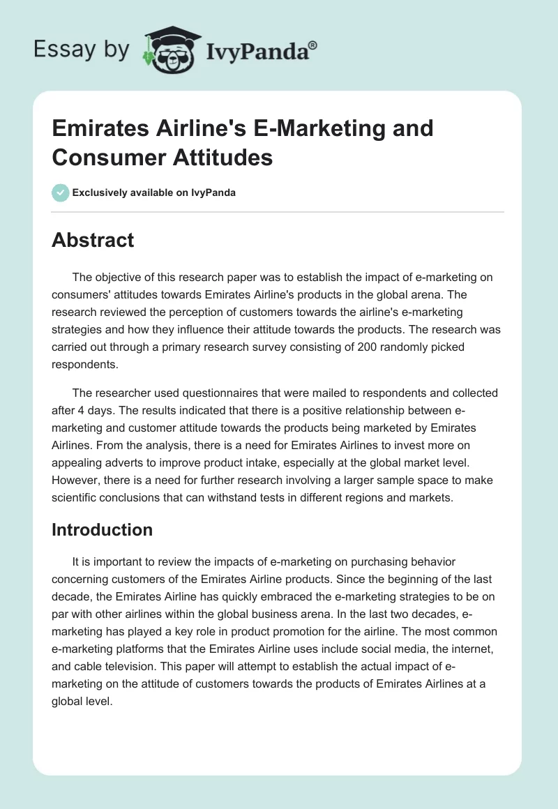 Emirates Airline's E-Marketing and Consumer Attitudes. Page 1