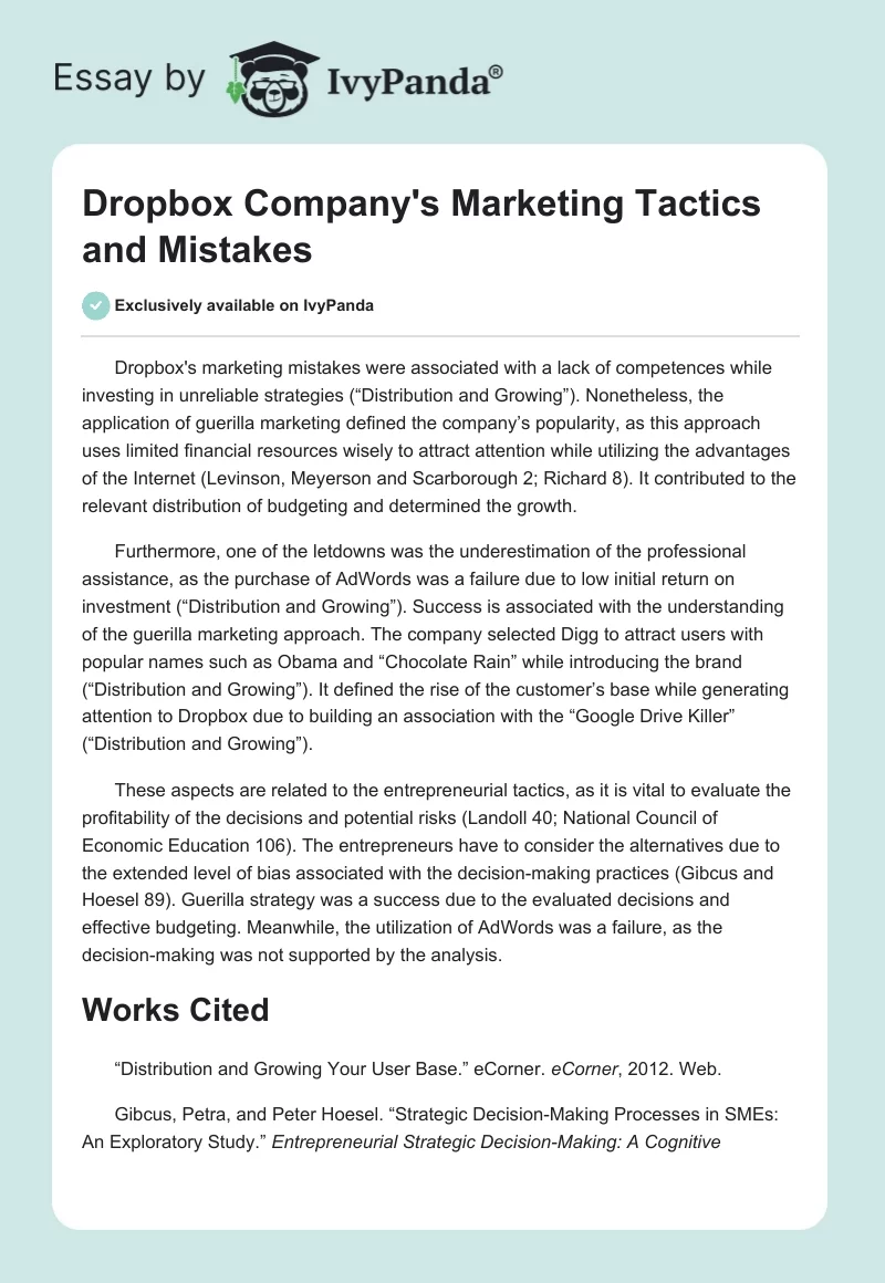 Dropbox Company's Marketing Tactics and Mistakes. Page 1