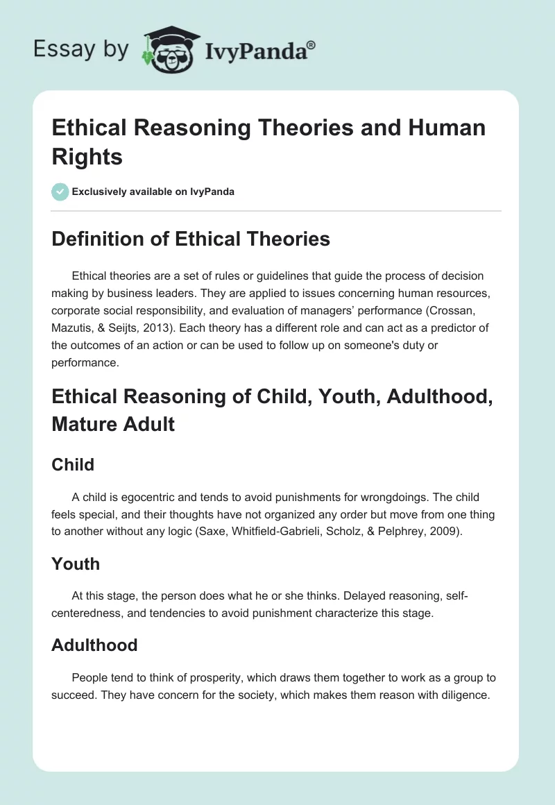 Ethical Reasoning Theories and Human Rights. Page 1