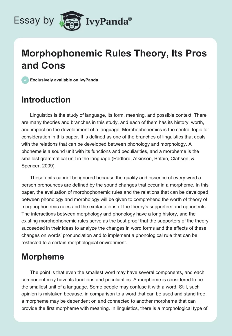 Morphophonemic Rules Theory, Its Pros and Cons. Page 1