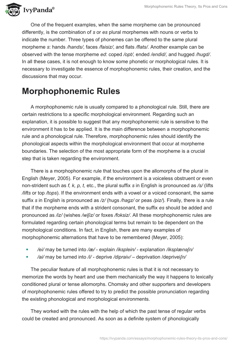 Morphophonemic Rules Theory, Its Pros and Cons. Page 5