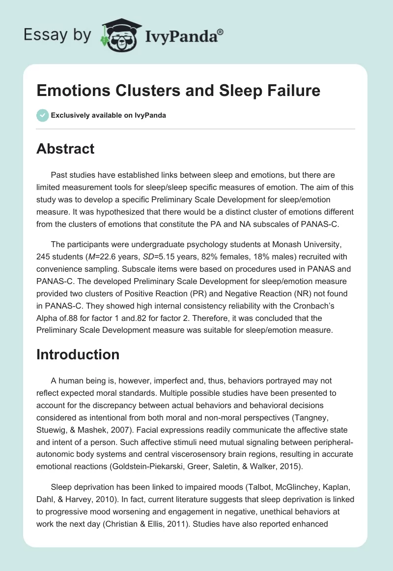 Emotions Clusters and Sleep Failure. Page 1