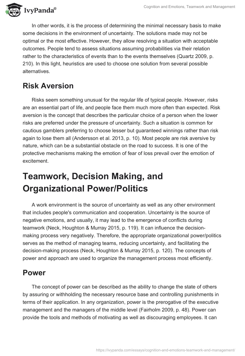 Cognition and Emotions, Teamwork and Management. Page 2