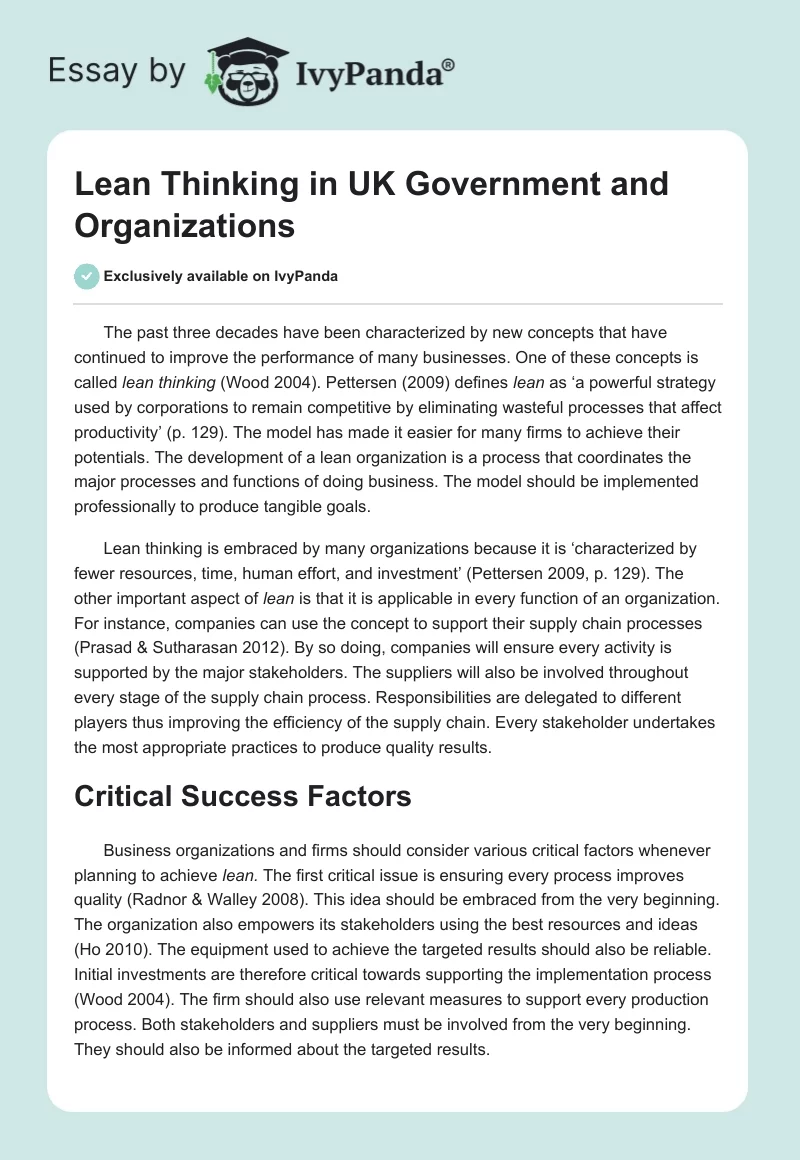 Lean Thinking in UK Government and Organizations. Page 1