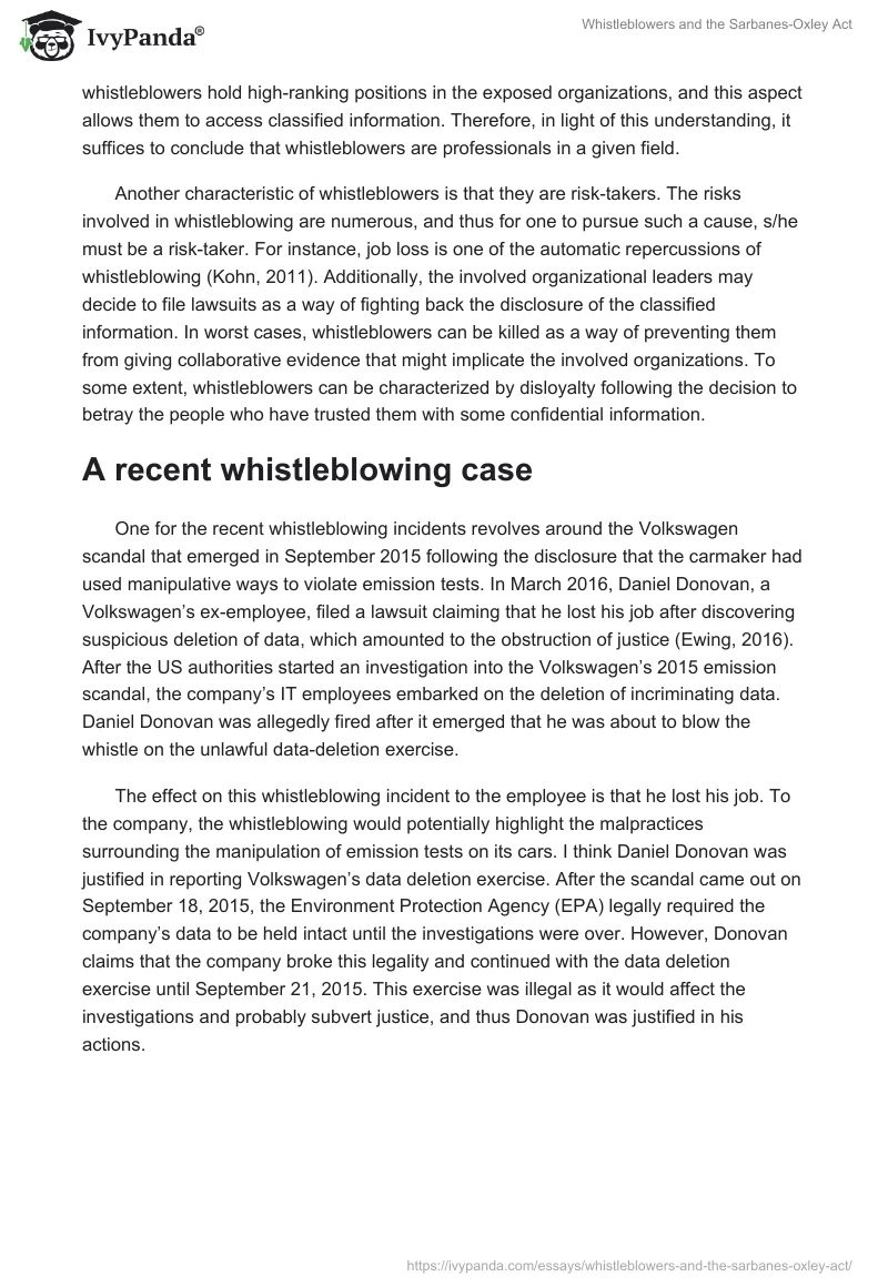 Whistleblowers and the Sarbanes-Oxley Act. Page 2