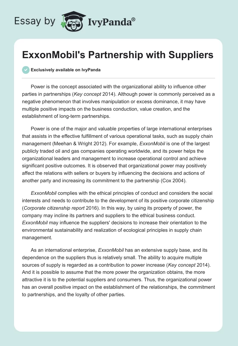 ExxonMobil's Partnership with Suppliers. Page 1
