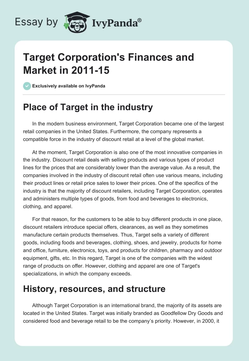 Target Corporation's Finances and Market in 2011-15. Page 1