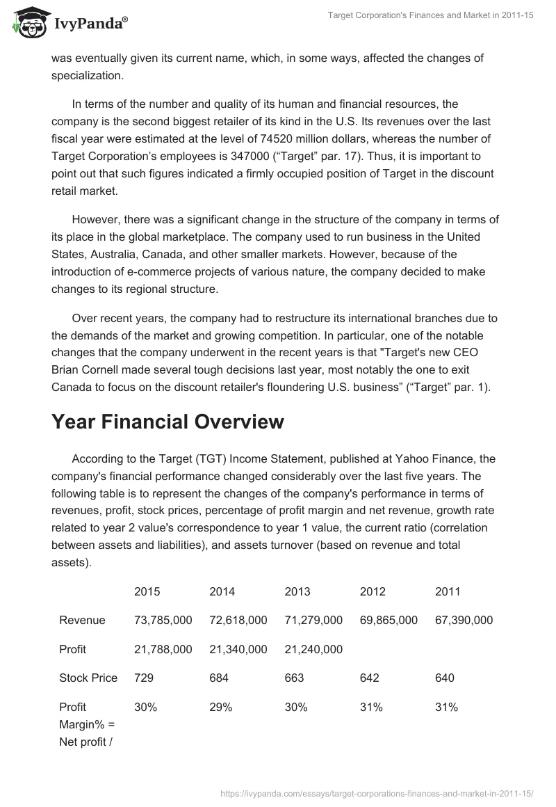 Target Corporation's Finances and Market in 2011-15. Page 2