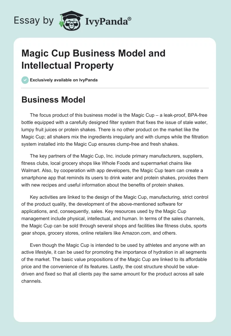 Magic Cup Business Model and Intellectual Property. Page 1