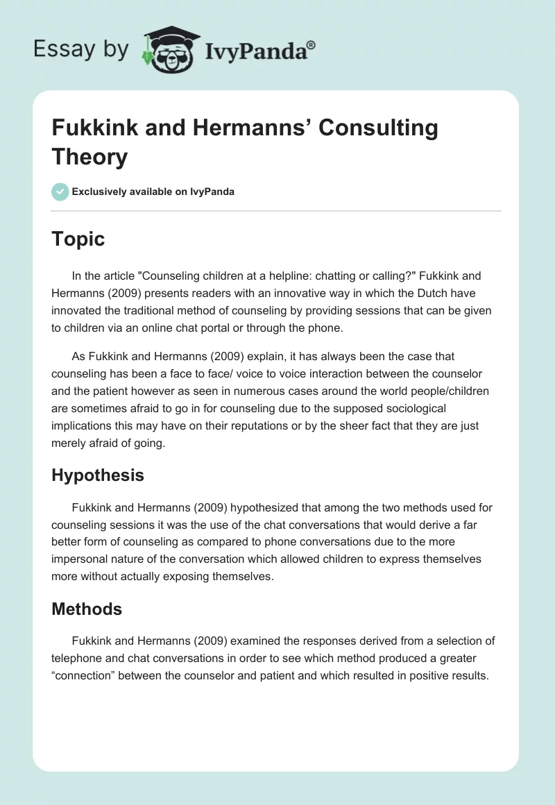 Fukkink and Hermanns’ Consulting Theory. Page 1