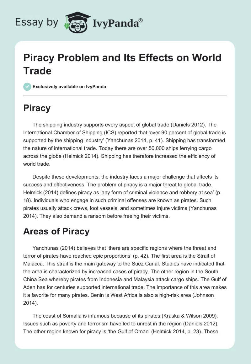 Piracy Problem and Its Effects on World Trade. Page 1