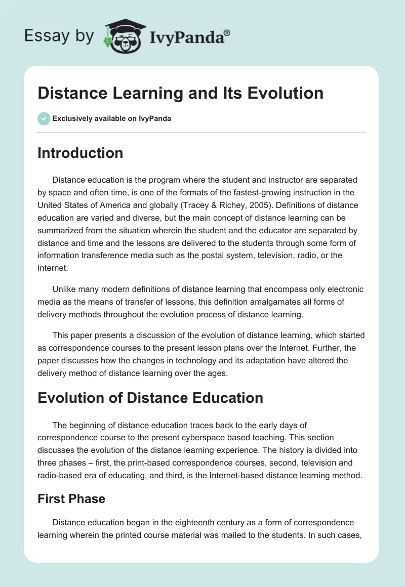 Distance Learning and Its Evolution. Page 1