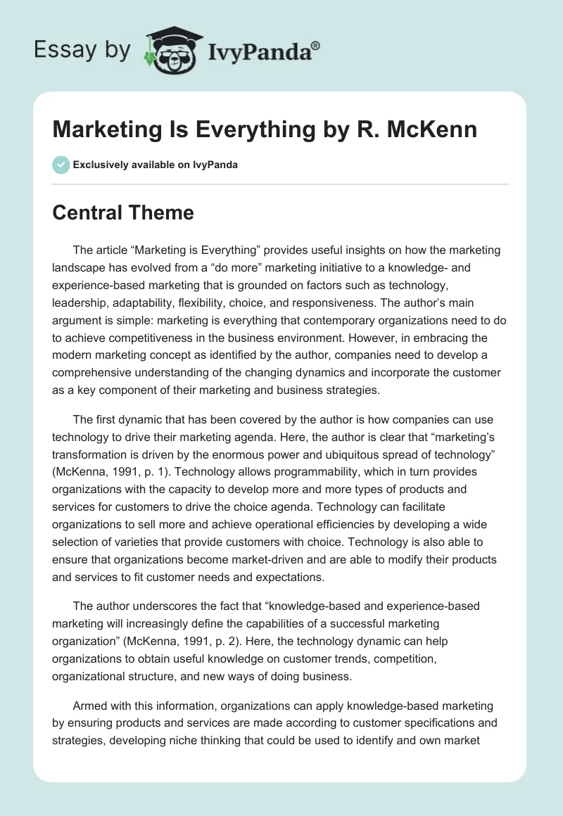 "Marketing Is Everything" by R. McKenn. Page 1
