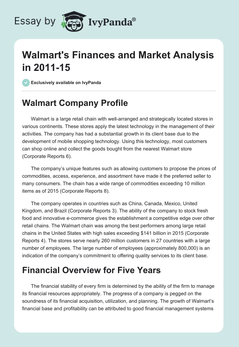 Walmart's Finances and Market Analysis in 2011-15. Page 1