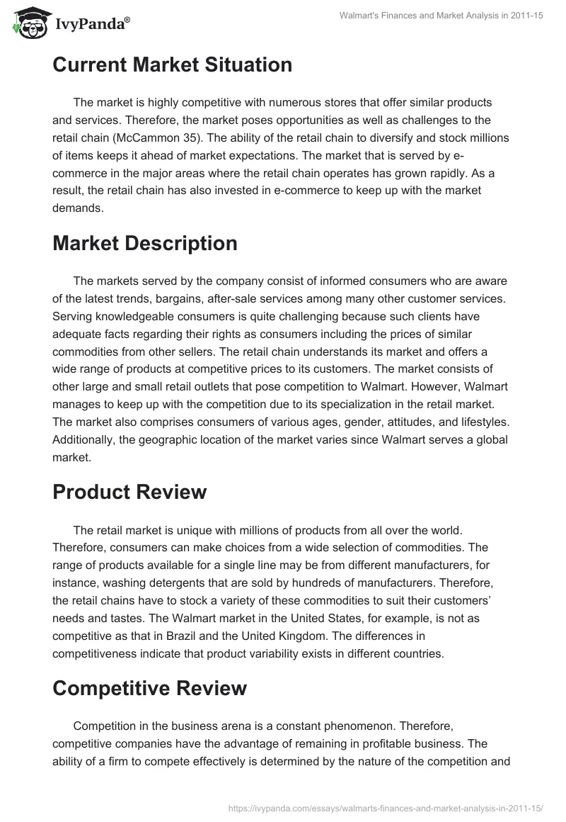Walmart's Finances and Market Analysis in 2011-15. Page 4