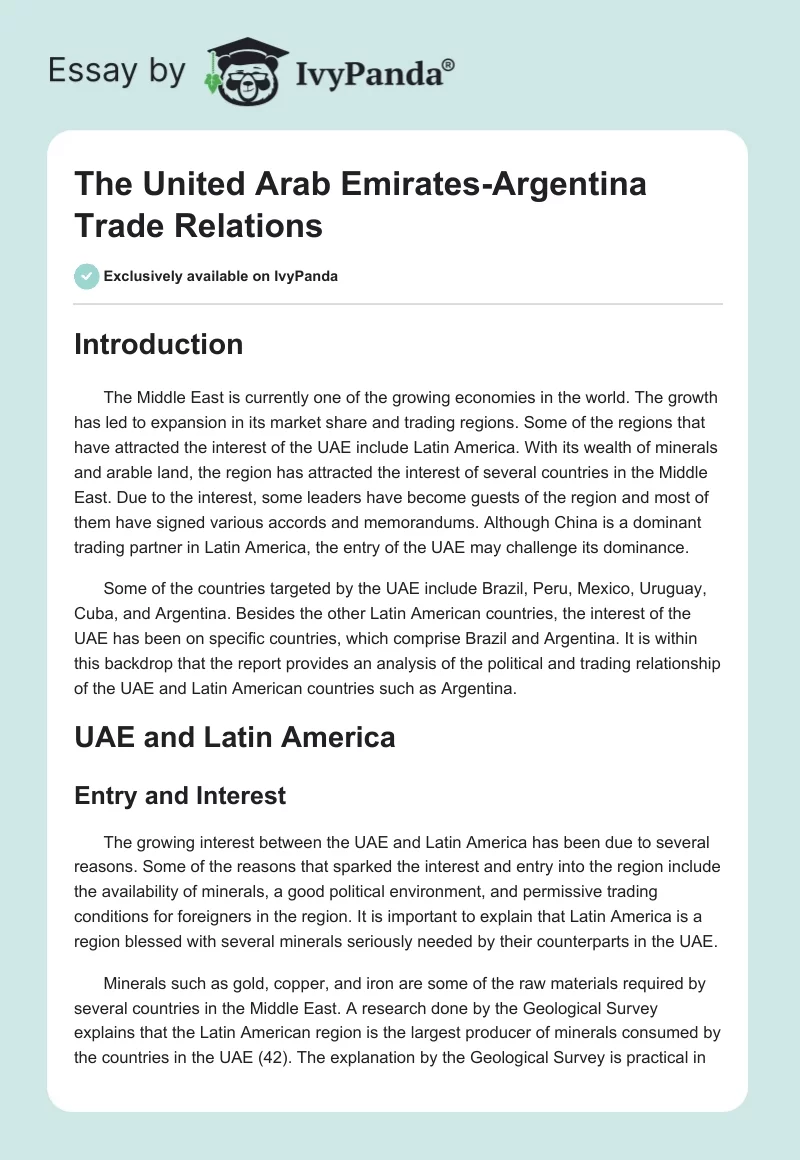 The United Arab Emirates-Argentina Trade Relations. Page 1
