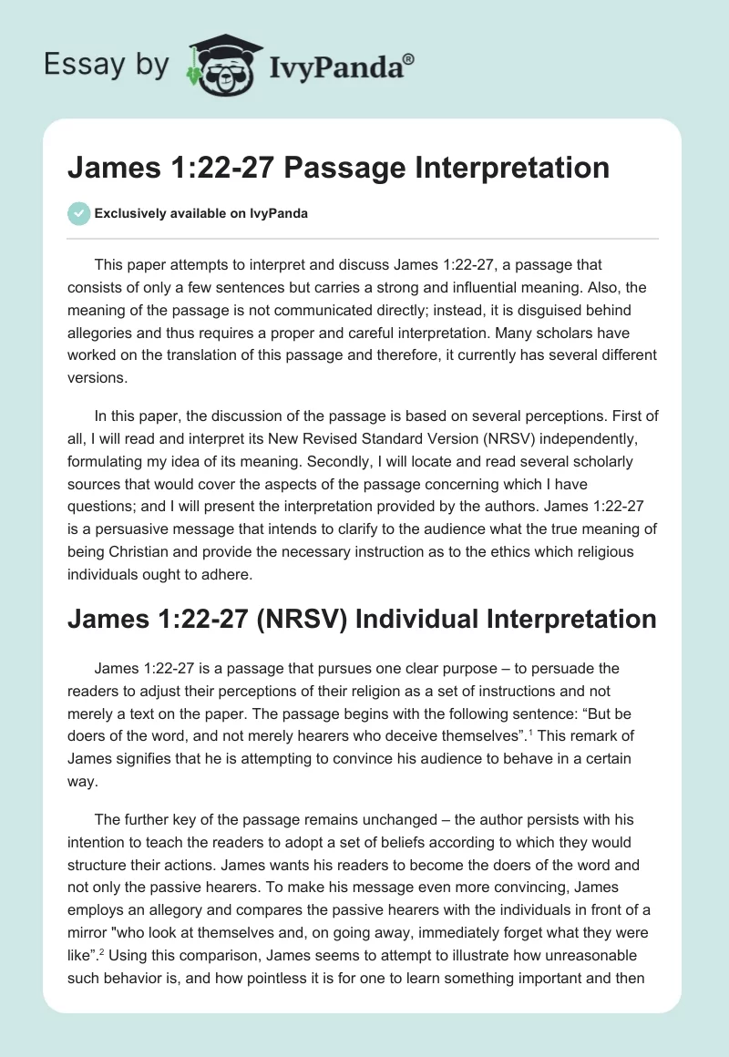 James 1:22-27 Passage Interpretation. Page 1
