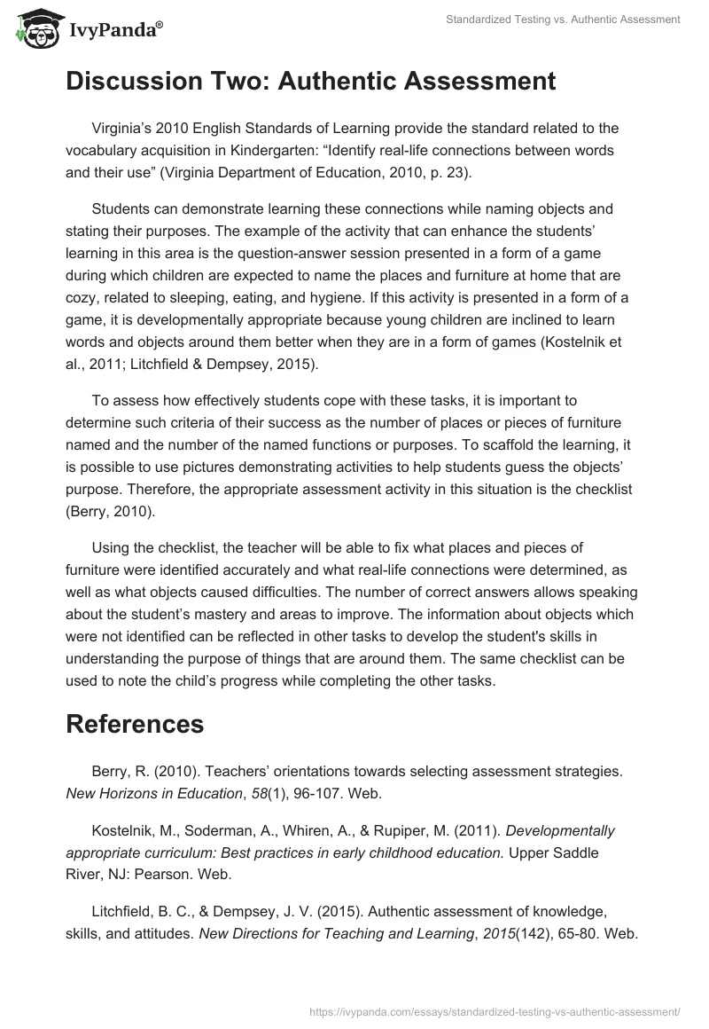 Standardized Testing vs. Authentic Assessment. Page 2