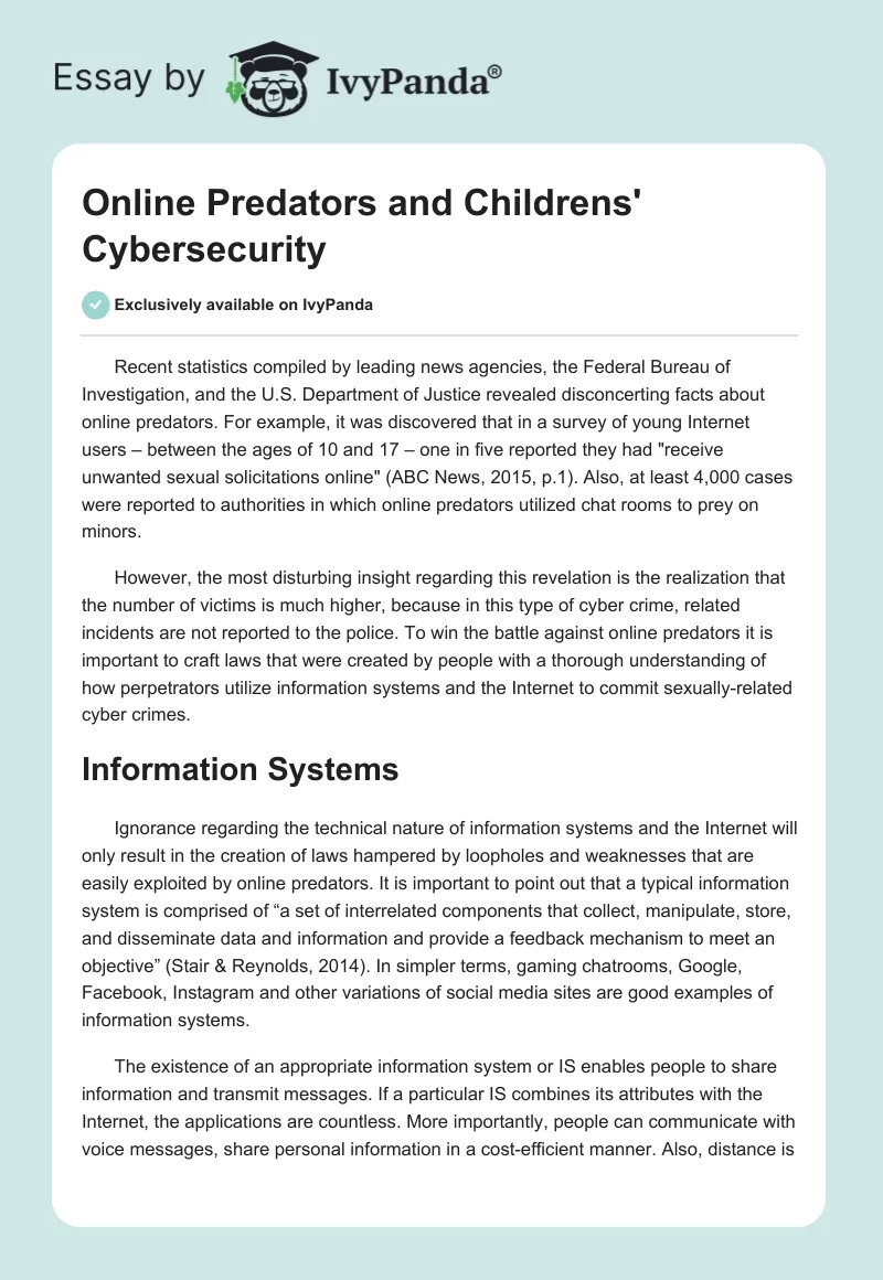 Online Predators and Childrens' Cybersecurity. Page 1