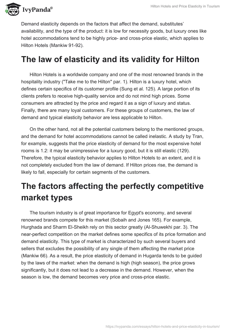 Hilton Hotels and Price Elasticity in Tourism. Page 2