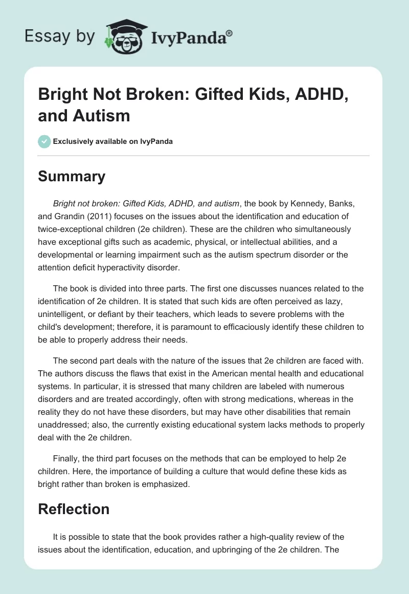 Bright Not Broken: Gifted Kids, ADHD, and Autism. Page 1