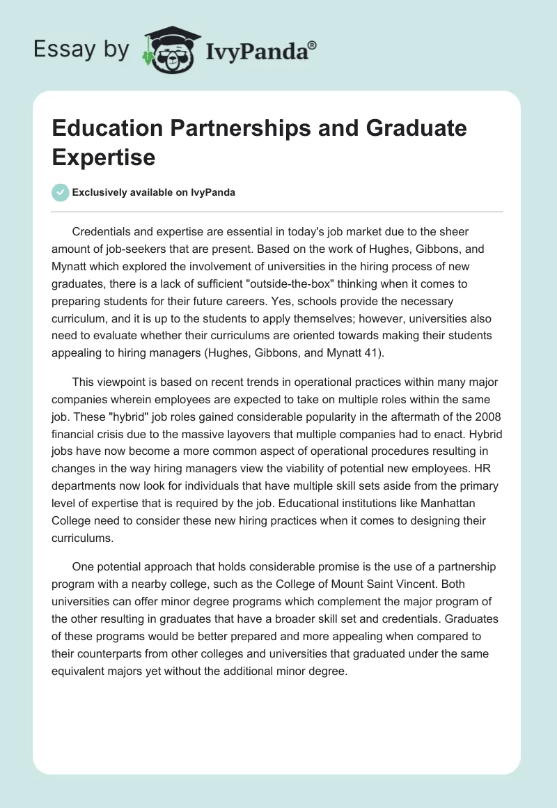 Education Partnerships and Graduate Expertise. Page 1