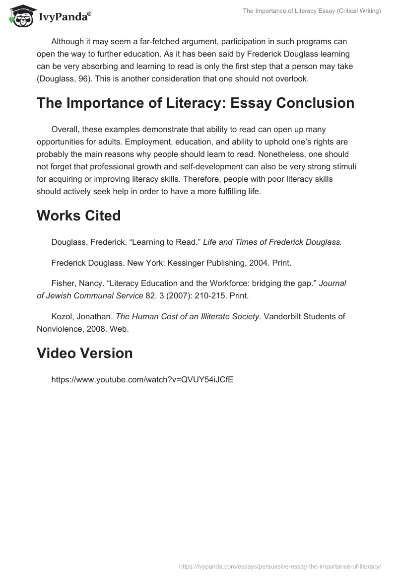 The Importance of Literacy Essay (Critical Writing). Page 3