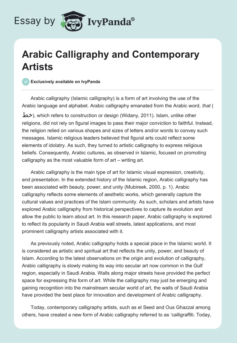Arabic Calligraphy and Contemporary Artists. Page 1