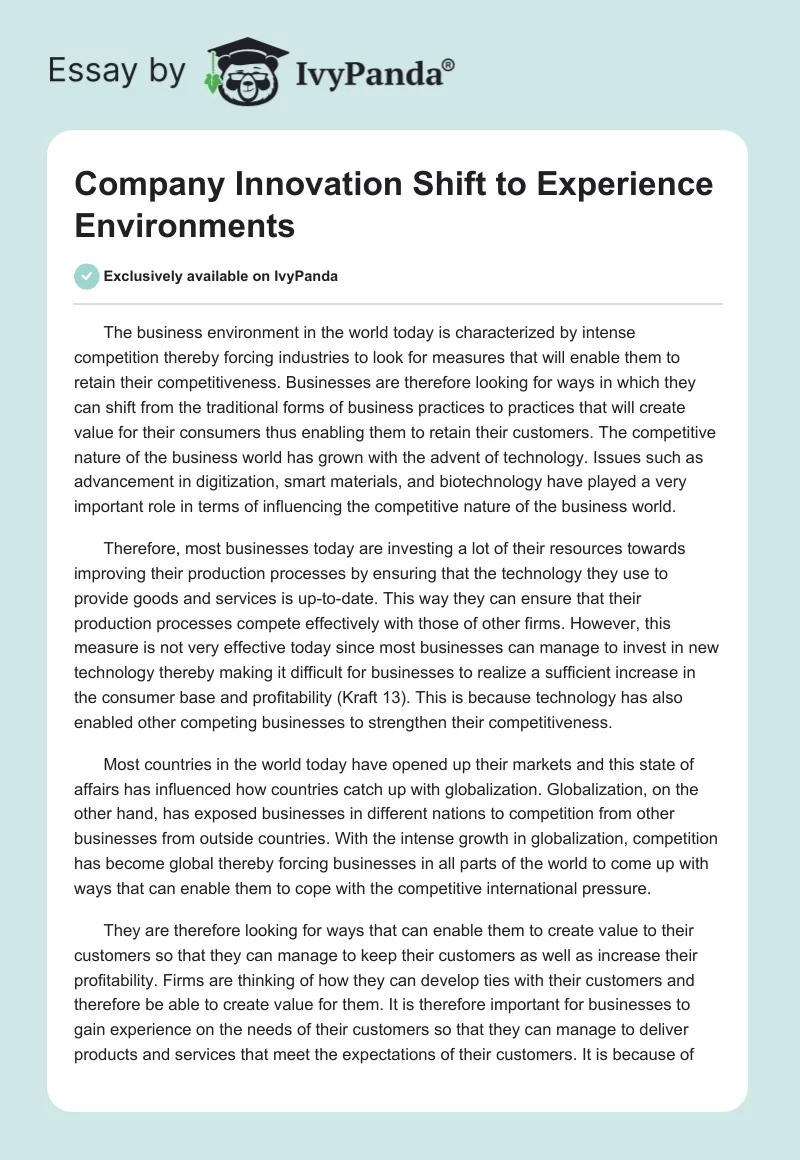 Company Innovation Shift to Experience Environments. Page 1