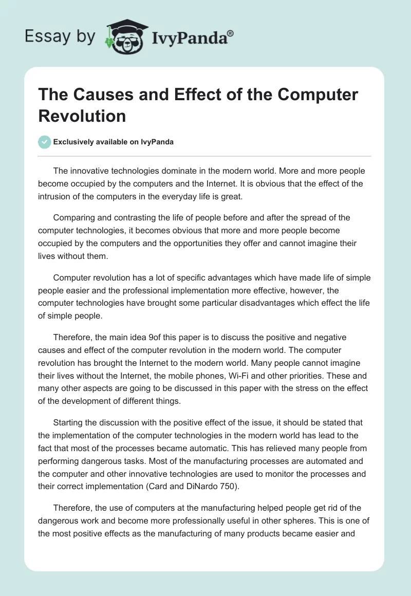 The Causes and Effect of the Computer Revolution. Page 1