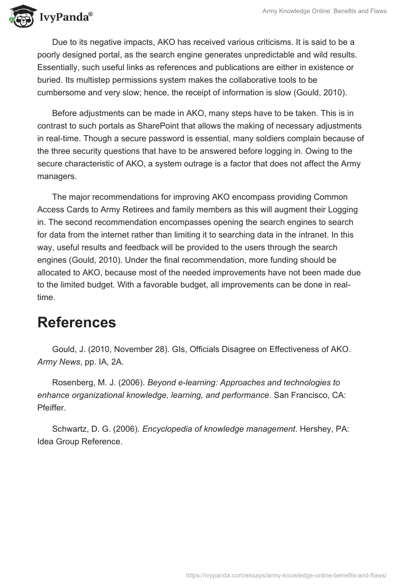 Army Knowledge Online: Benefits and Flaws. Page 2