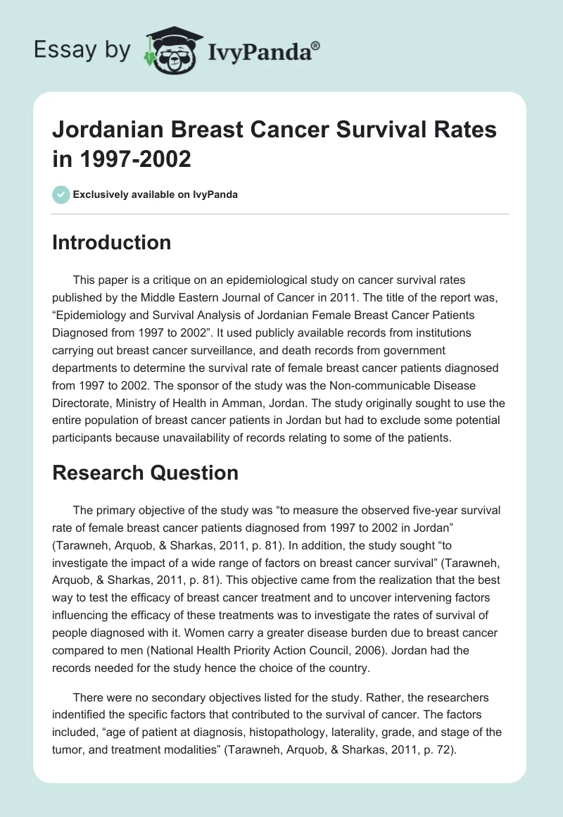 Jordanian Breast Cancer Survival Rates in 1997-2002. Page 1