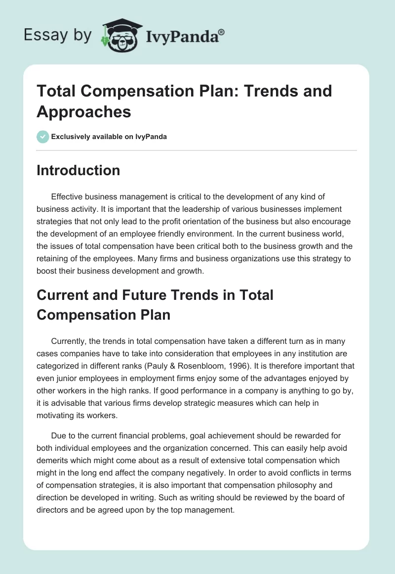 Total Compensation Plan: Trends and Approaches. Page 1