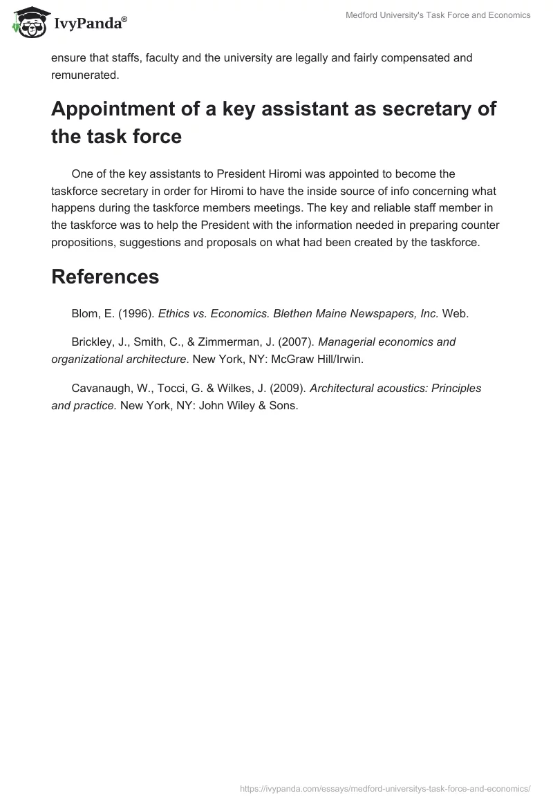 Medford University's Task Force and Economics. Page 3