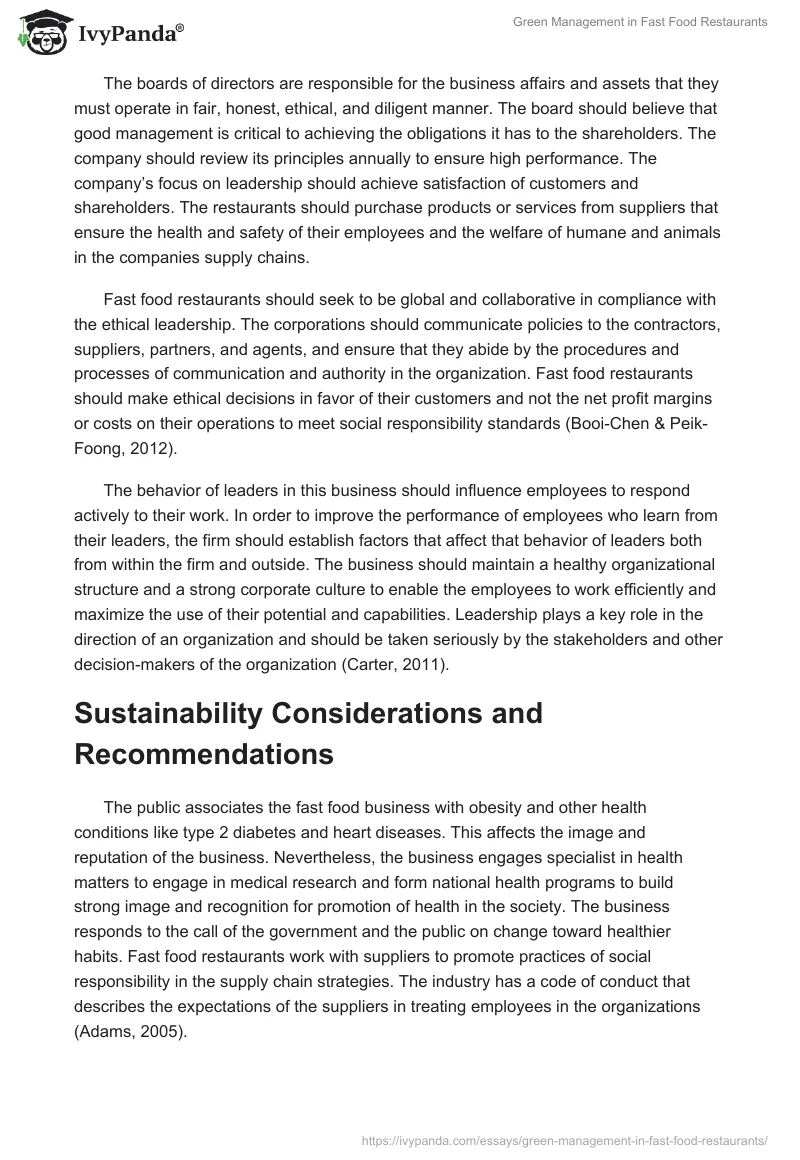Green Management in Fast Food Restaurants. Page 5