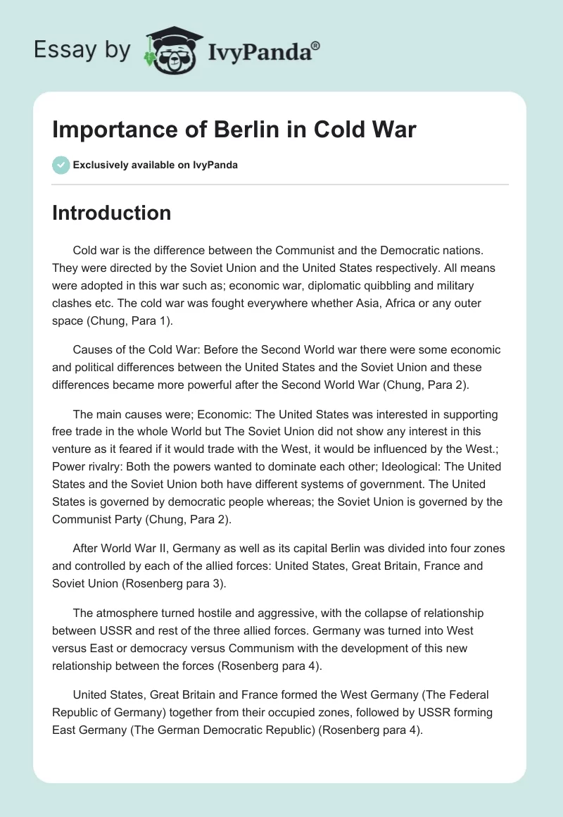 Importance of Berlin in Cold War. Page 1