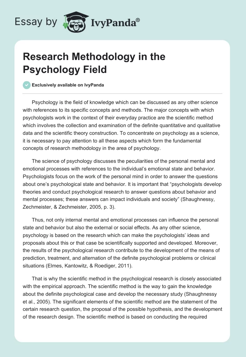 Research Methodology in the Psychology Field. Page 1