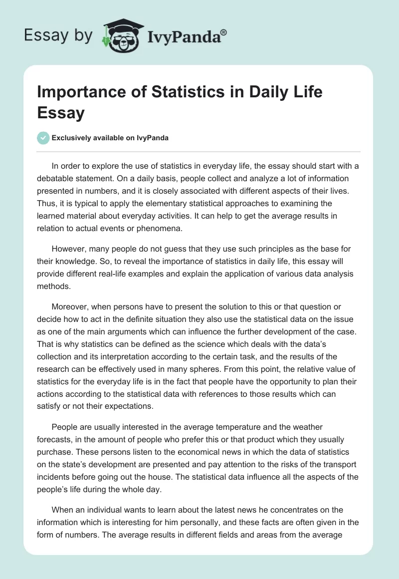 Importance of Statistics in Daily Life Essay. Page 1