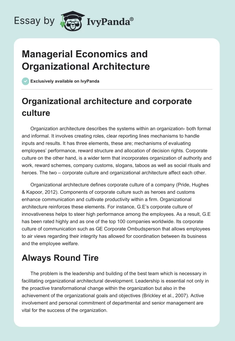 Managerial Economics and Organizational Architecture. Page 1