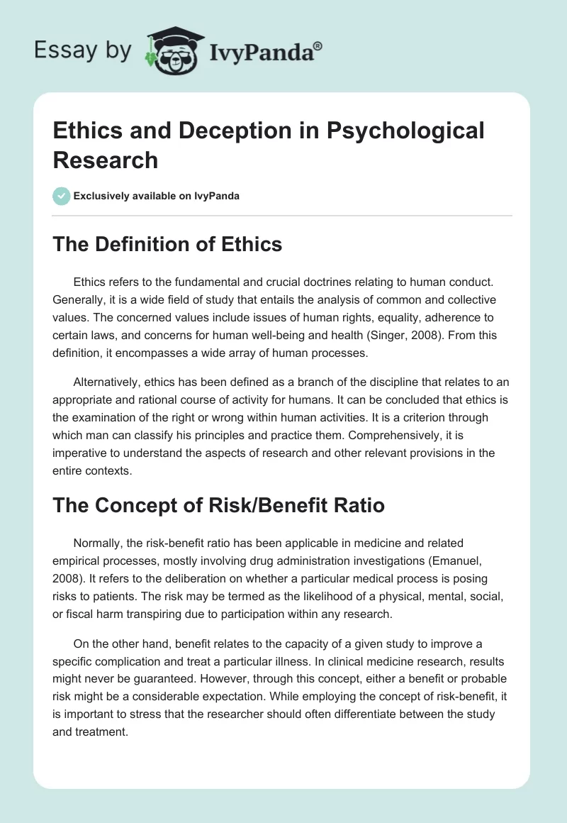 Ethics and Deception in Psychological Research. Page 1