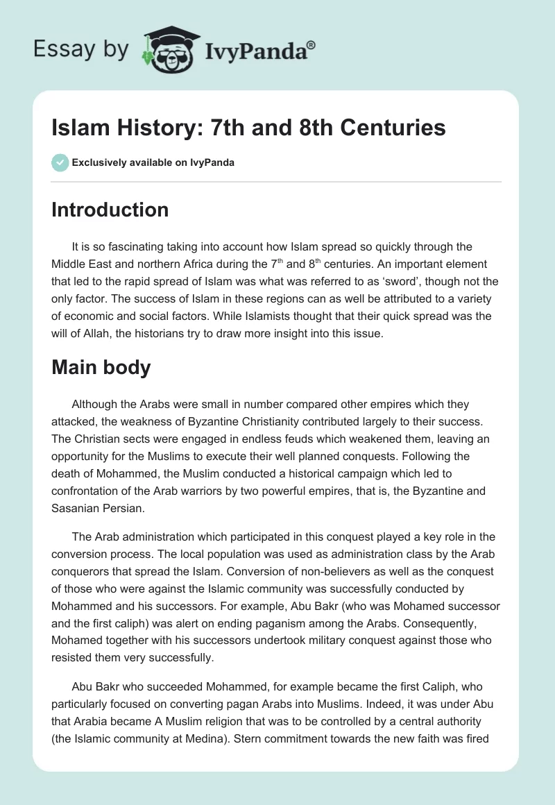 Islam History: 7th and 8th Centuries. Page 1