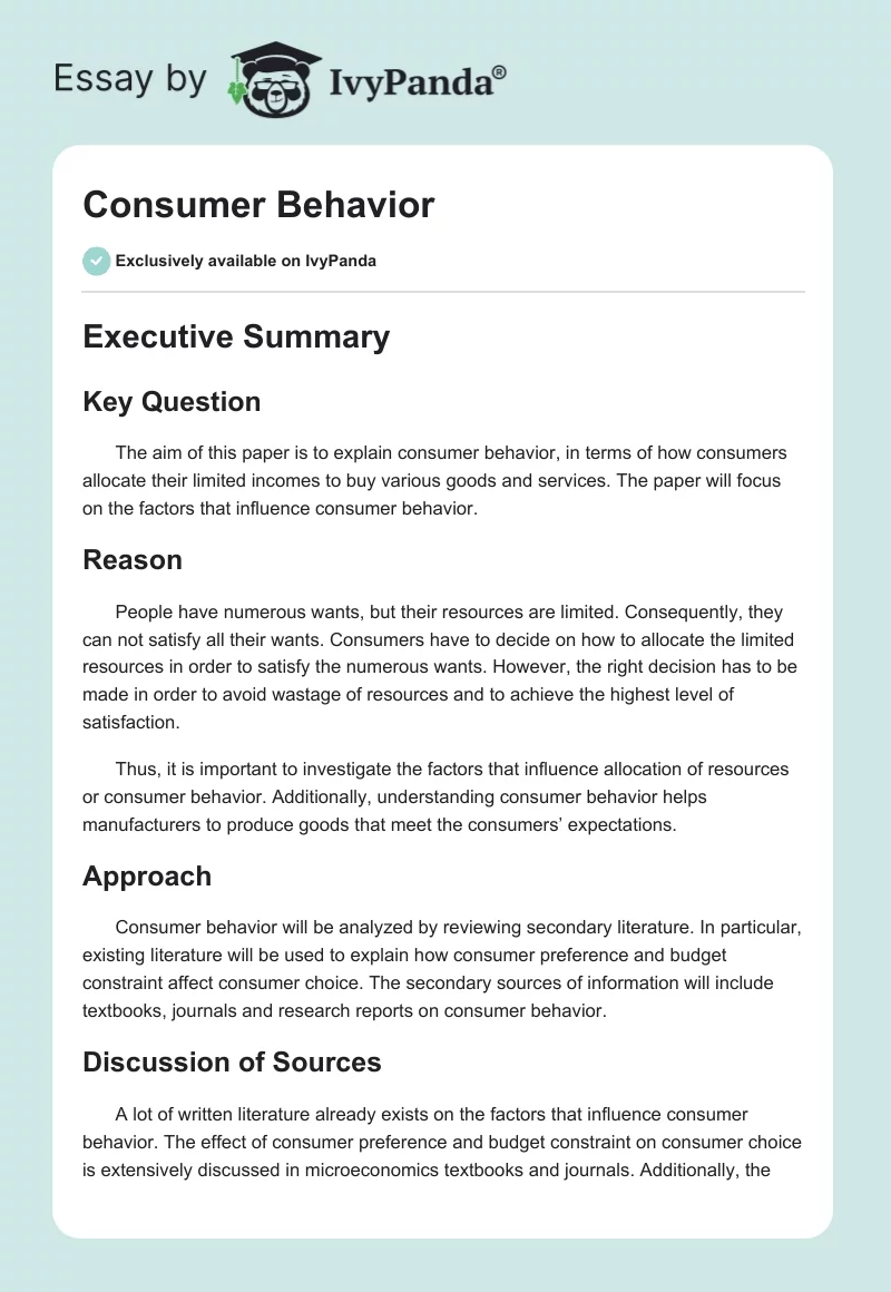Consumer Behavior. Page 1