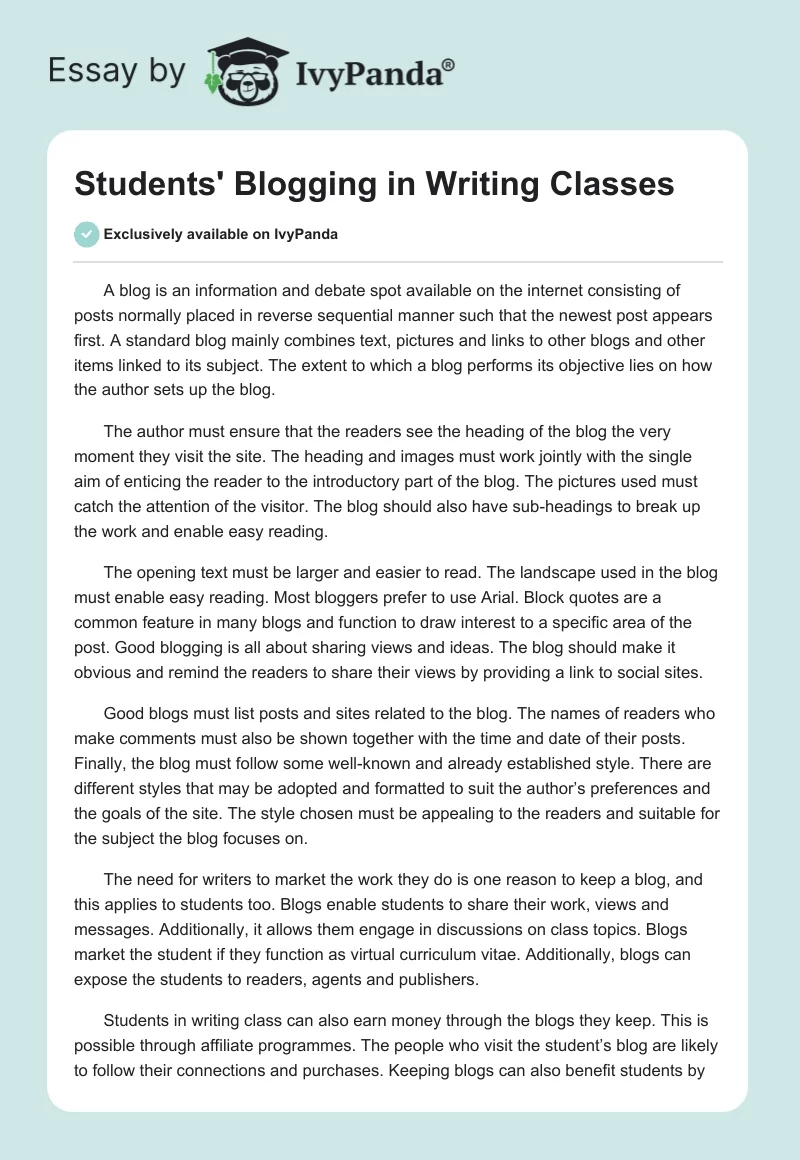 Students' Blogging in Writing Classes. Page 1