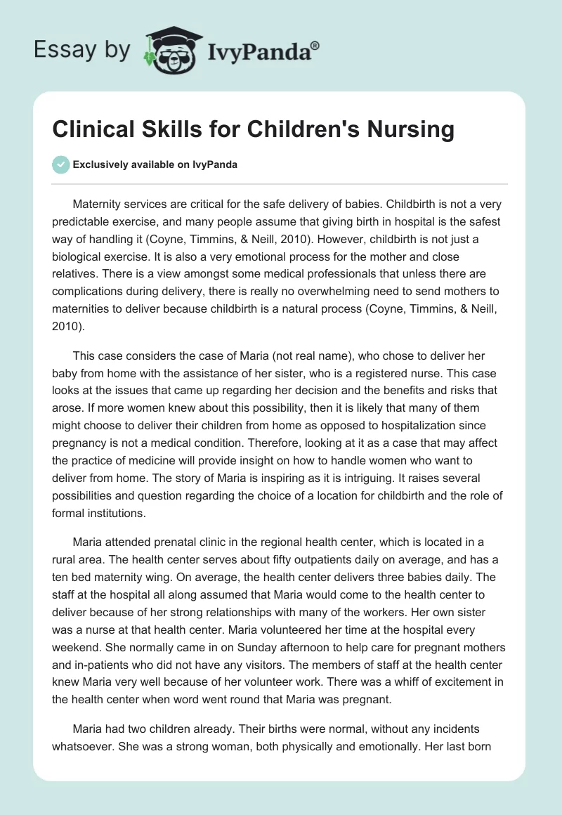 Clinical Skills for Children's Nursing. Page 1