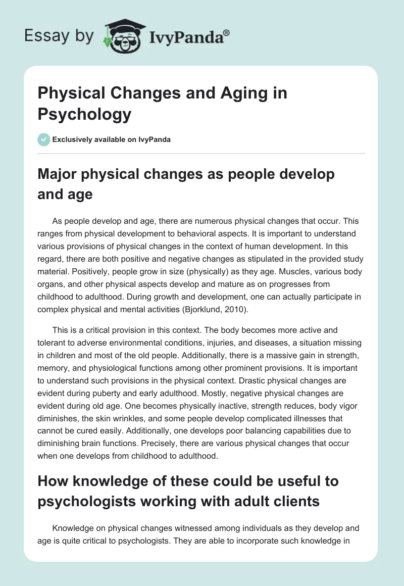 Physical Changes and Aging in Psychology. Page 1