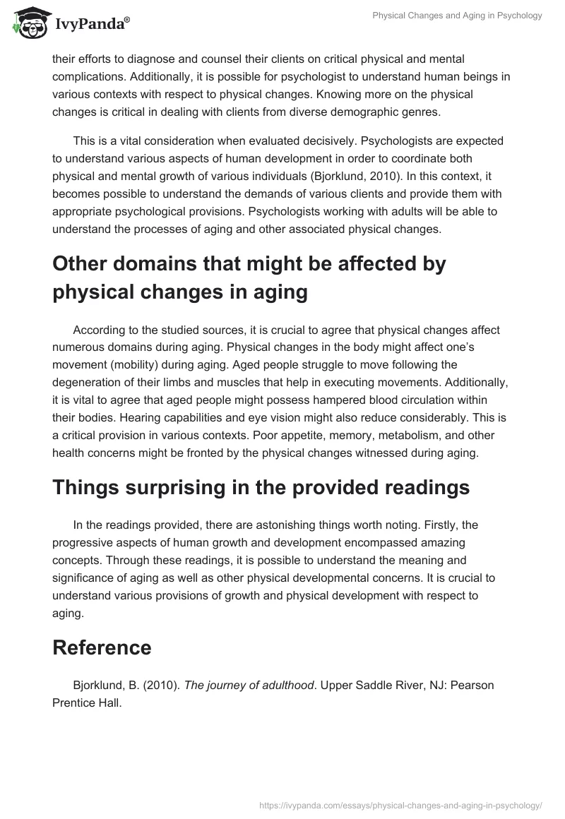 Physical Changes and Aging in Psychology. Page 2