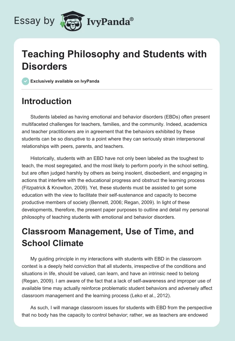 Teaching Philosophy and Students with Disorders. Page 1