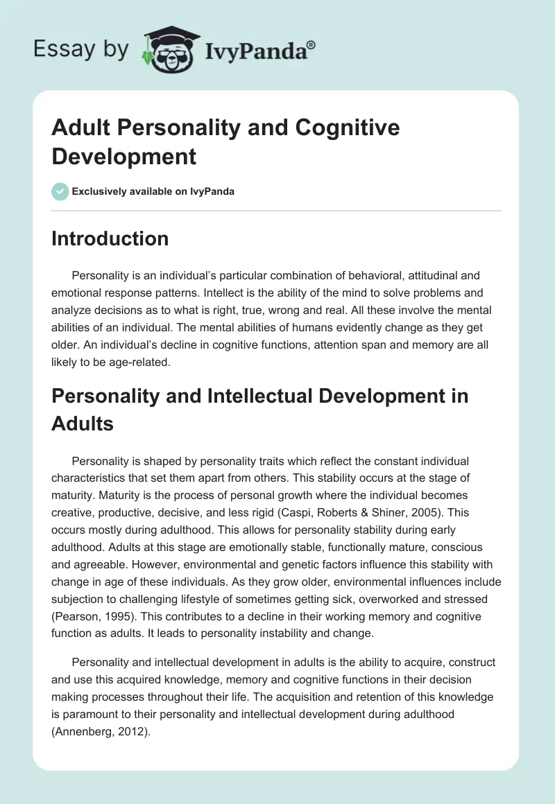 Adult Personality and Cognitive Development. Page 1