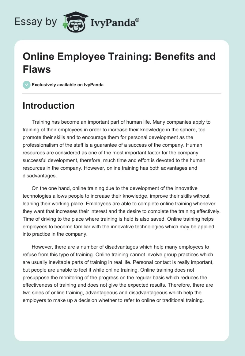 Online Employee Training: Benefits and Flaws. Page 1