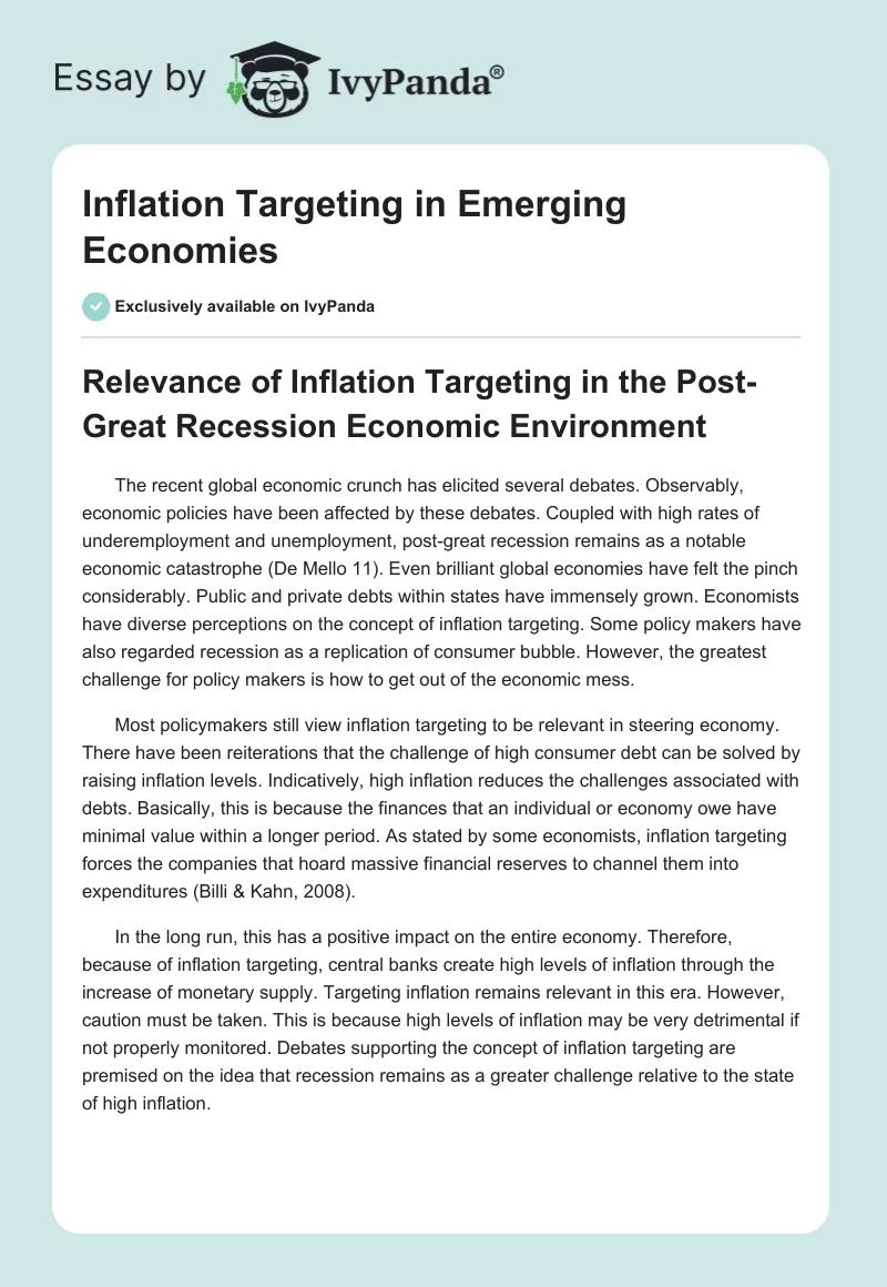 Inflation Targeting in Emerging Economies. Page 1